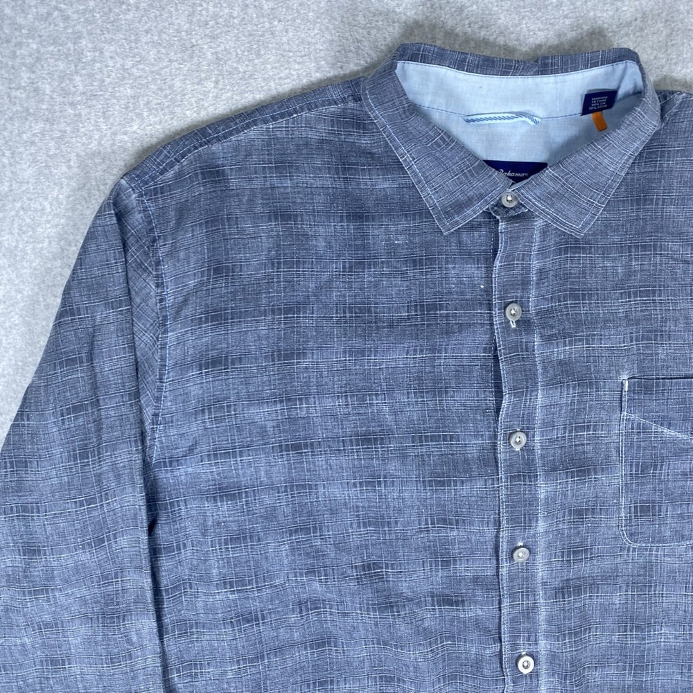 Tommy Bahama Button Down Shirt Mens XXL Blue Linen Cotton Slub Long Sleeve - Picture 2 of 16